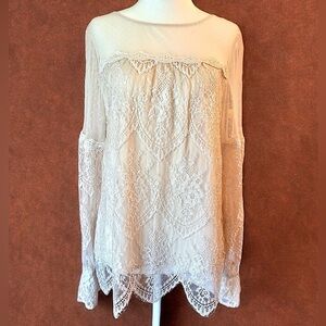 Sundance Victorian Elegance Lace Swiss Dot Long Bell Sleeves Ivory Blouse Medium